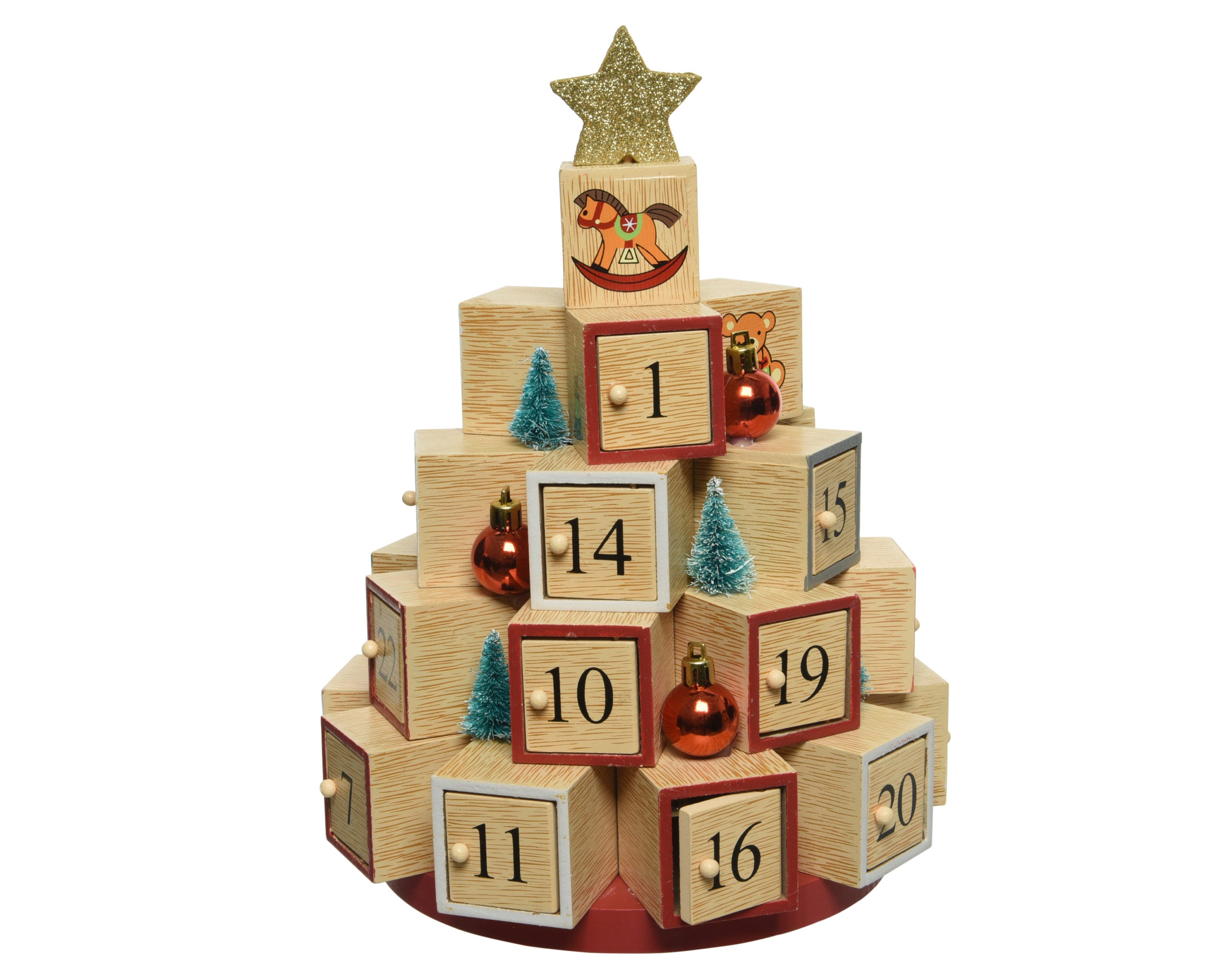Calendario Avvento Albero in legno con cassetti numerati dimensioni 18x29 cm per decorazioni natalizie - DeMatteis.it