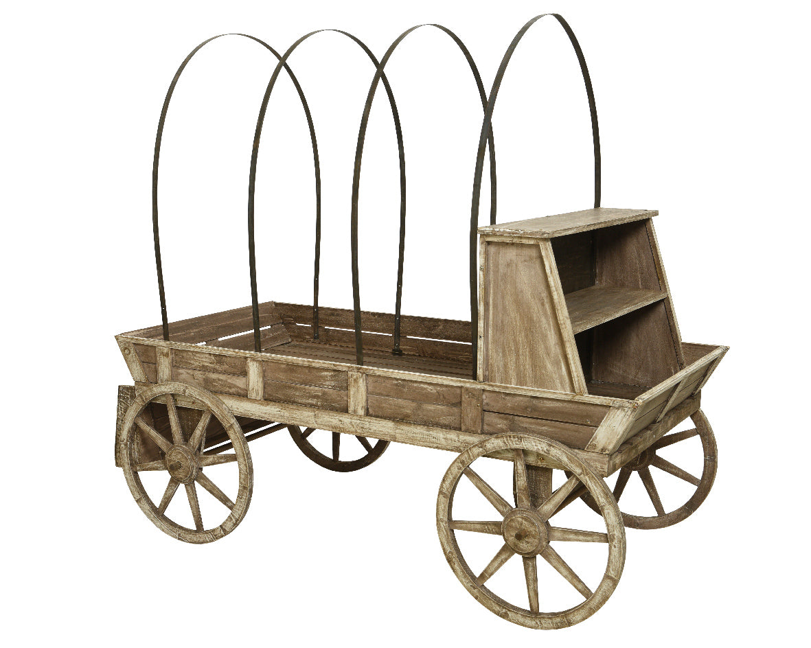 Carretto in legno con archi decorativo tradizionale dimensioni 109 x 202 x 217 cm con ruote e vano contenitore - DeMatteis.it