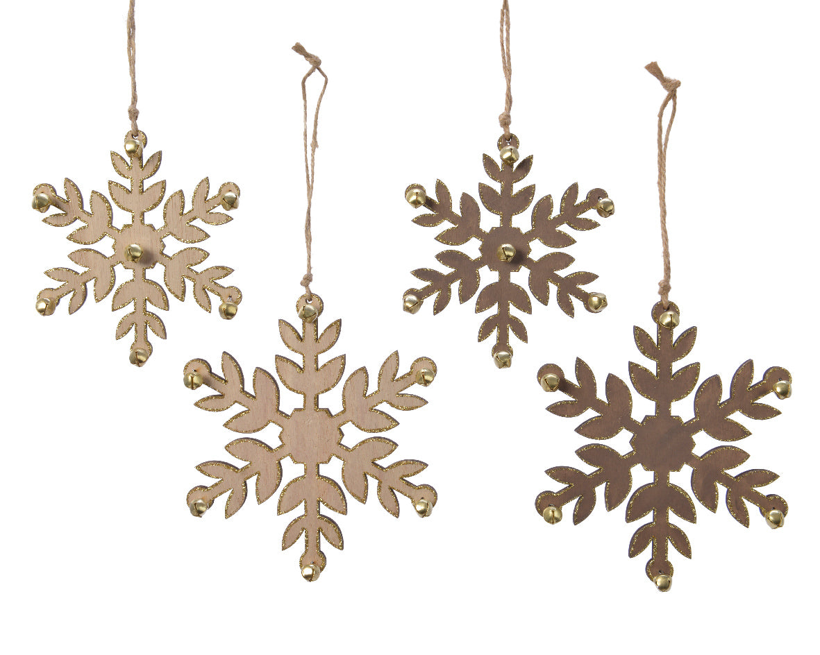 Set 2 Fiocchi Legno Decorati Gingle per decorazioni natalizie con campanellini dimensioni 15 x 15 cm e 12 x 12 cm - DeMatteis.it