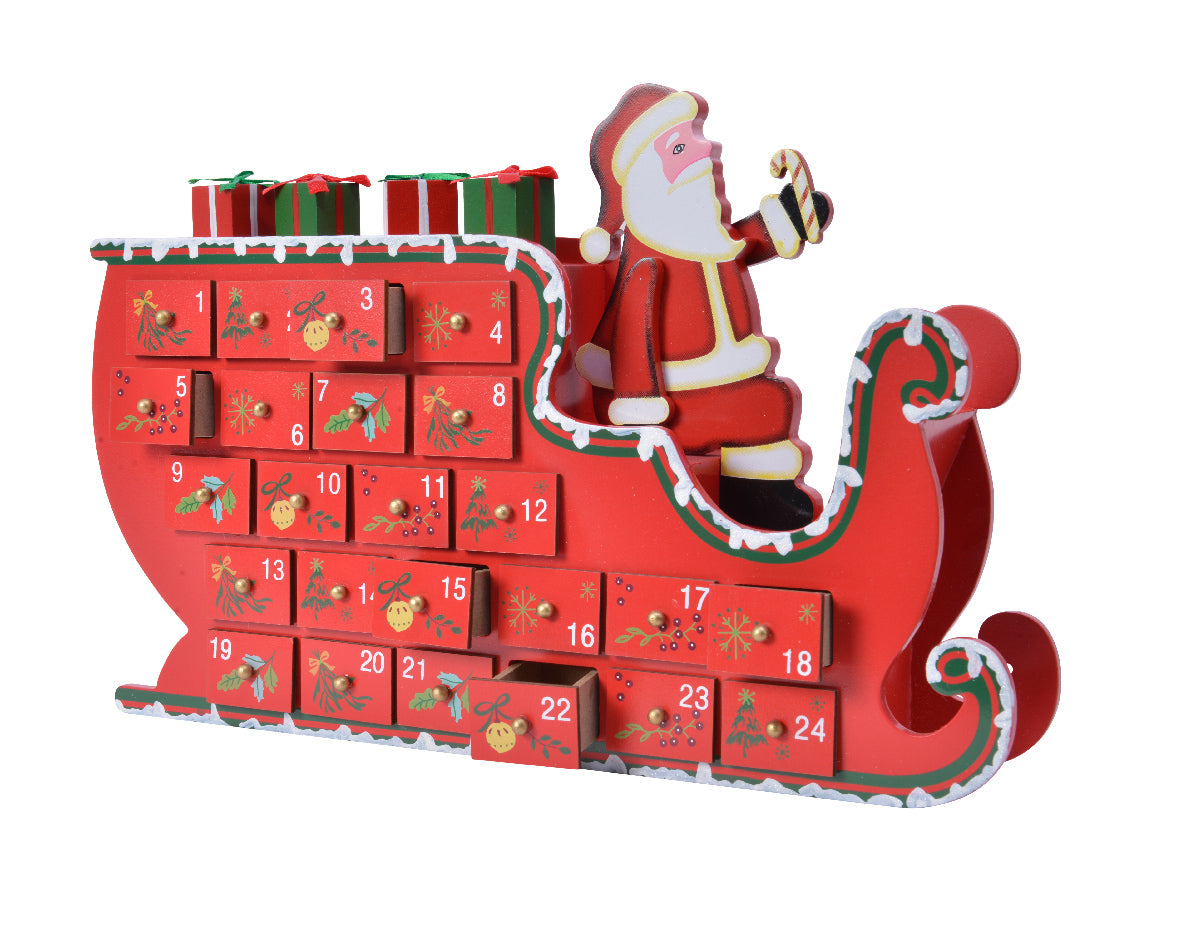 Calendario Avvento Babbo Su Slitta con 24 cassetti numerati per conto alla rovescia natalizio 35 x 23 cm - DeMatteis.it