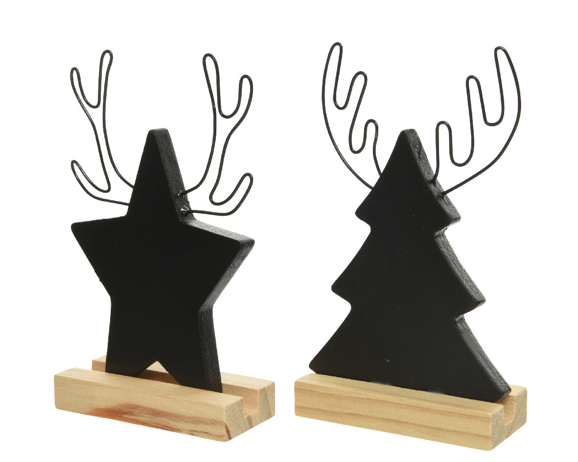 Segnaposto decorativo natalizio per tavola dimensioni 3x7x13 cm con forme stella e albero su base in legno - DeMatteis.it
