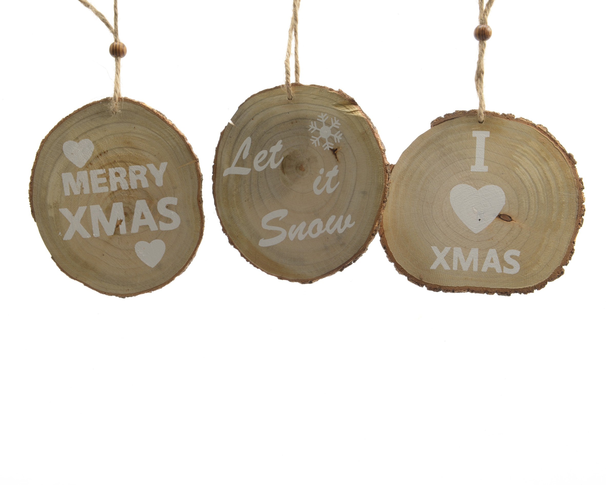 Pendente Natural diametro 13 cm in legno naturale per decorazione natalizia con corda - DeMatteis.it