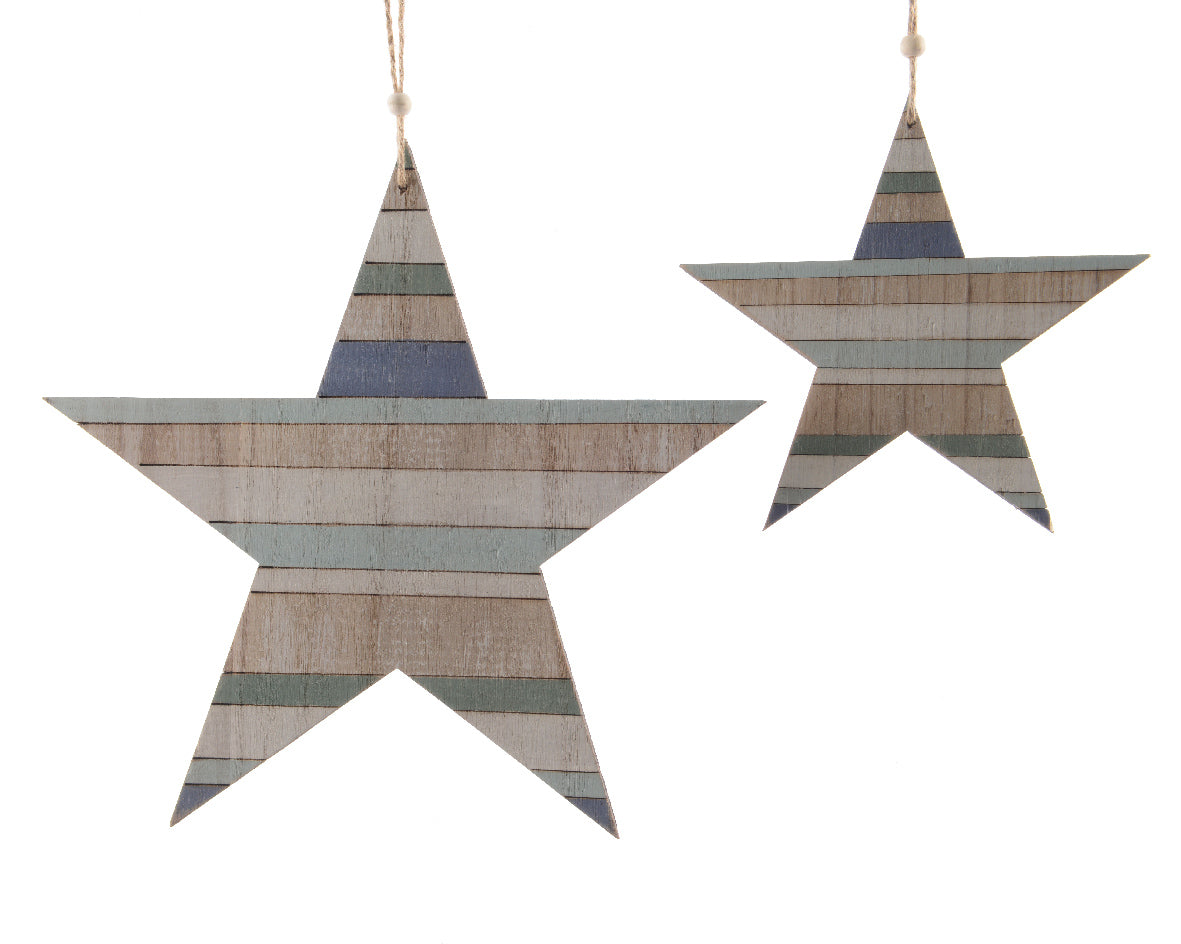 Pendente Stella decorativo in legno con righe colorate per ornamento casa - DeMatteis.it