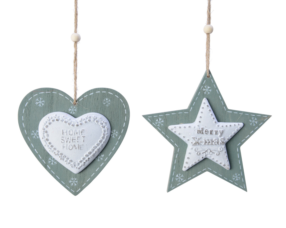 Pendente Figura Green Warm White decorazione natalizia in compensato dimensioni 1,3 x 12,9 x 12,3 cm con cordino - DeMatteis.it