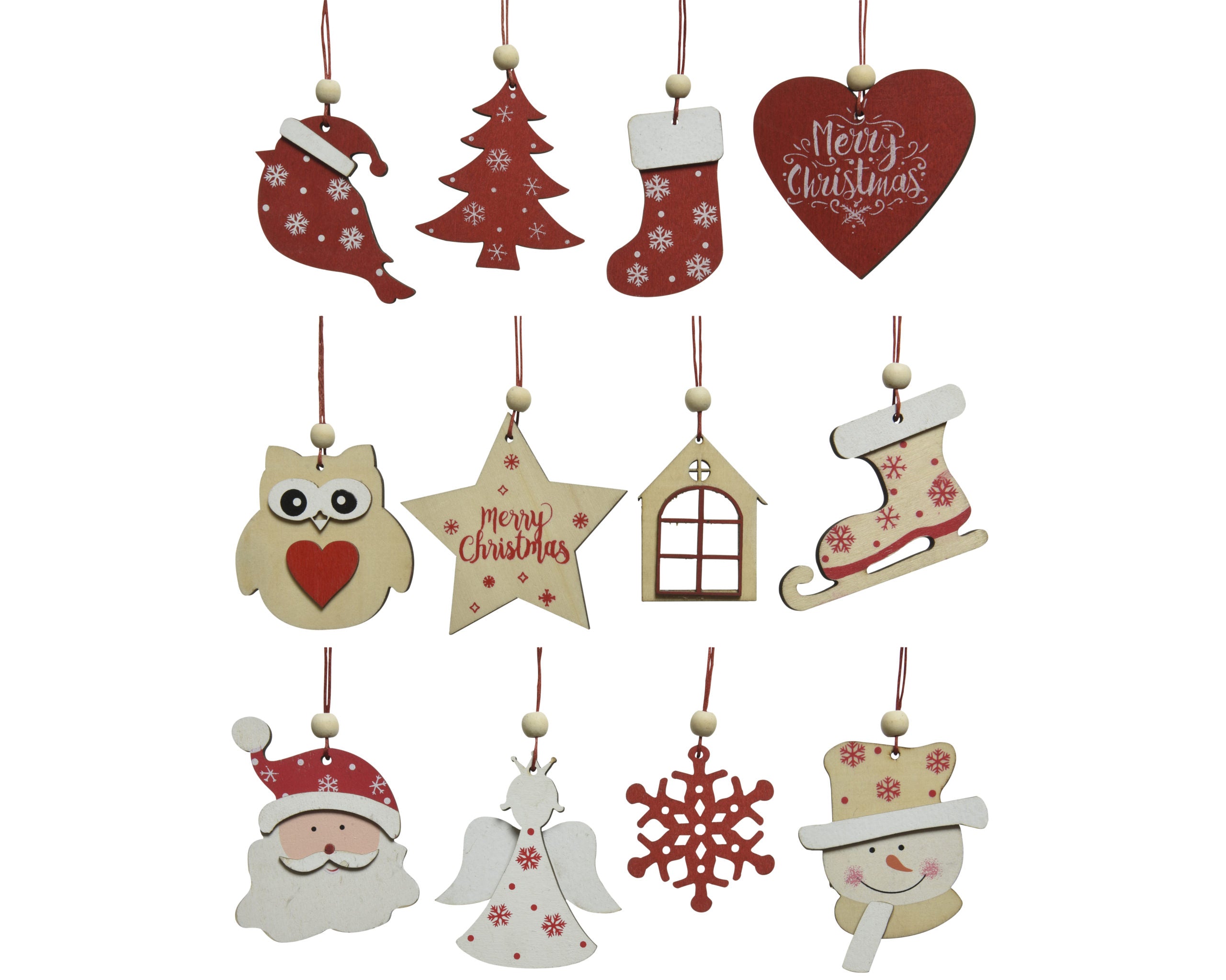 Ornamento Natalizio Legno da Appendere 11 cm per decorazione albero di Natale con forme assortite - DeMatteis.it