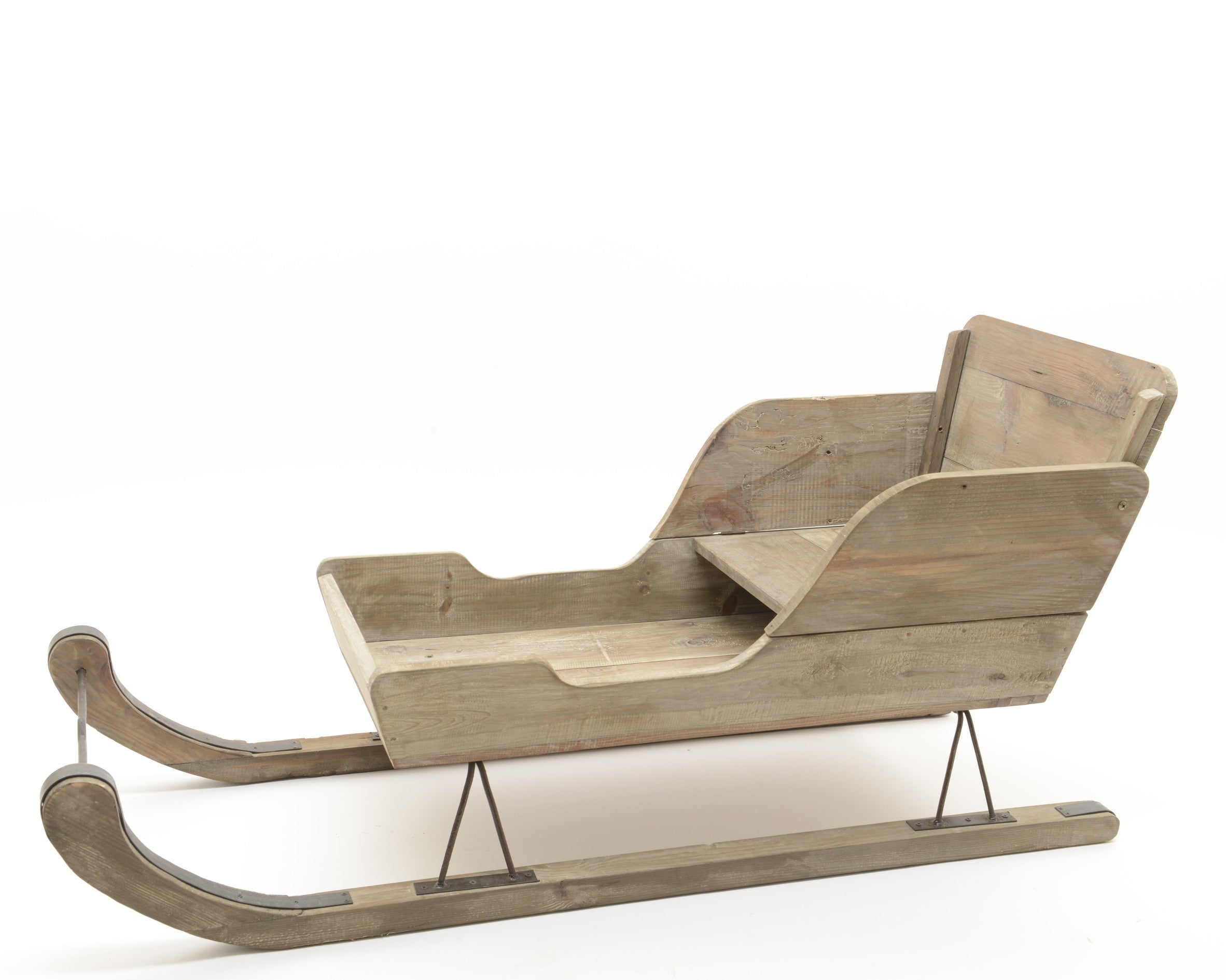 Slitta in pino naturale per bambini con schienale e pattini curvi artigianale - DeMatteis.it