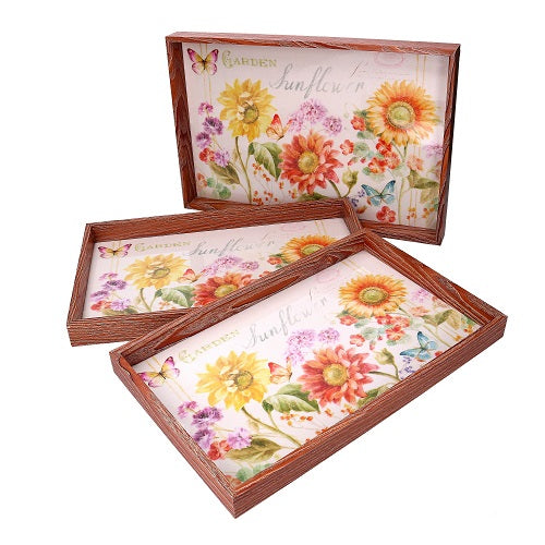 Vassoio Legno Disegno Fiori 45X30X4 Cm