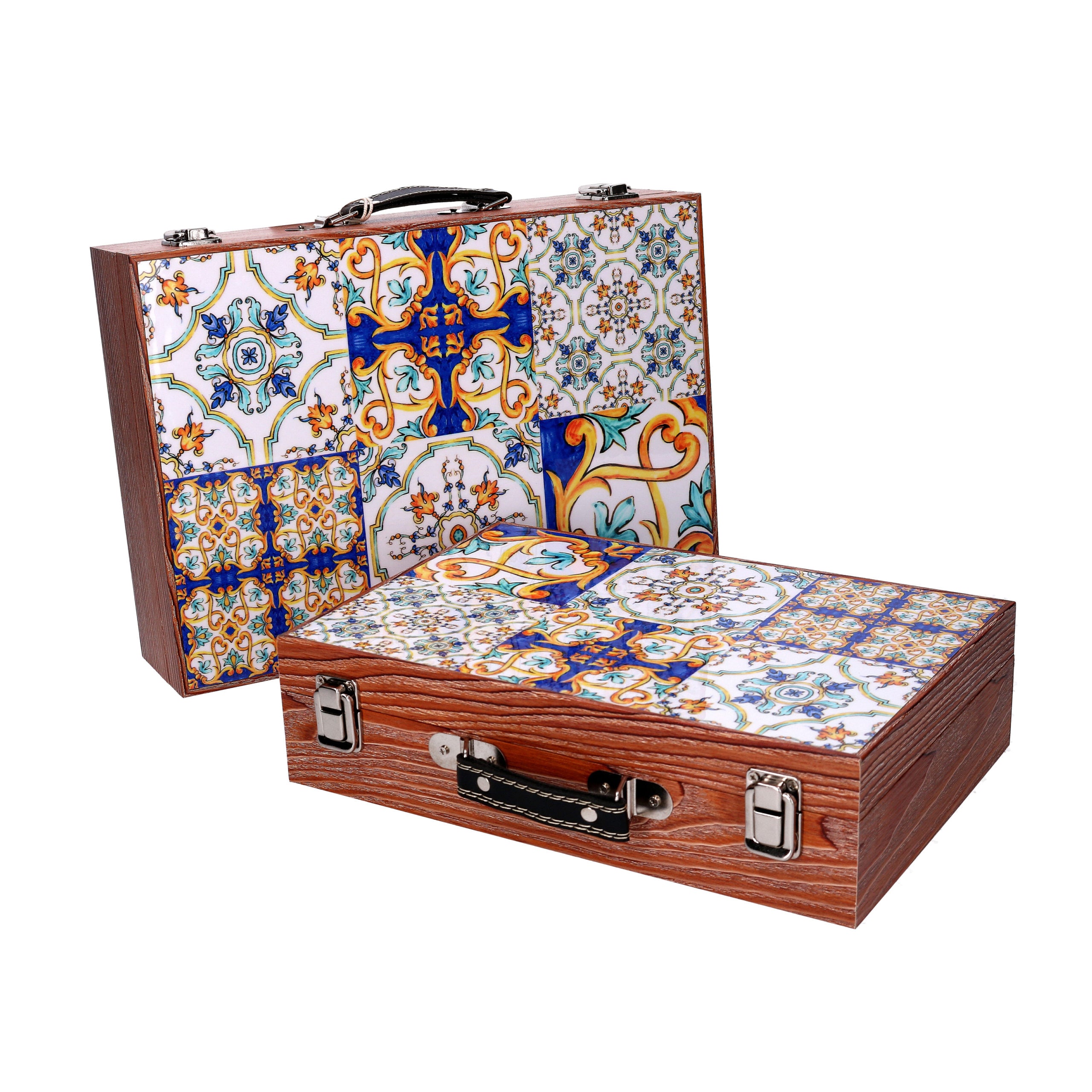 Scatola Valigia Legno Decoro Marmo 34X7,8X20 Cm