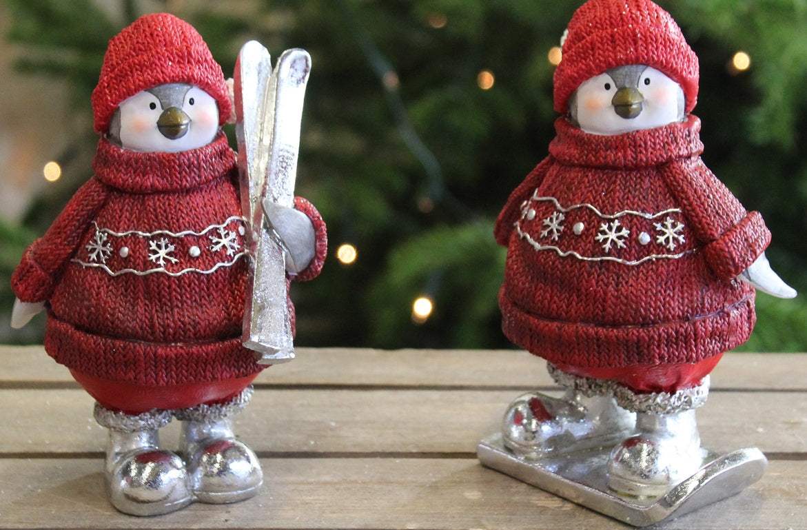 Pinguino decorativo natalizio 12x8x18 cm ornamento con abbigliamento invernale 1 pezzo - DeMatteis.it