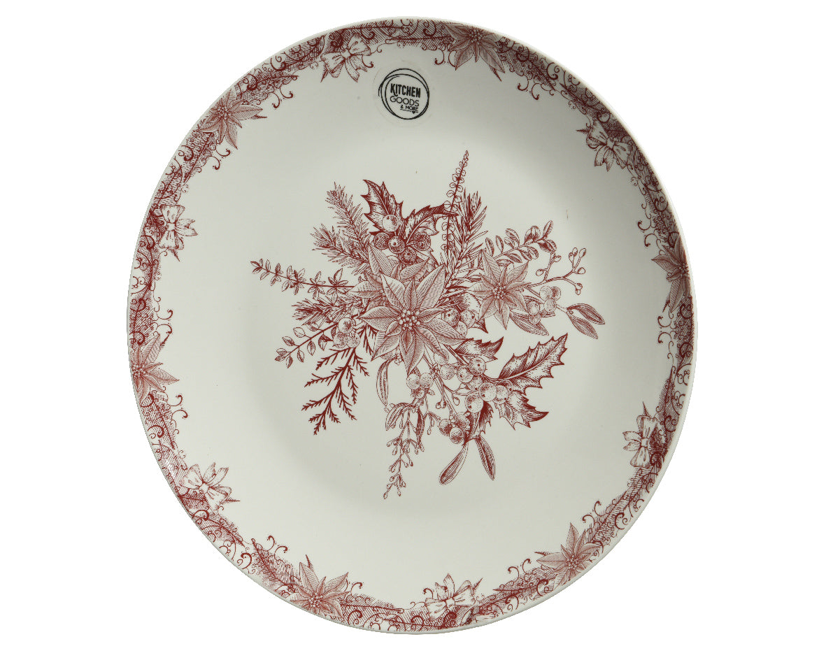 Piatto Porcellana Decoro Fiori Rossi D 27 Cm