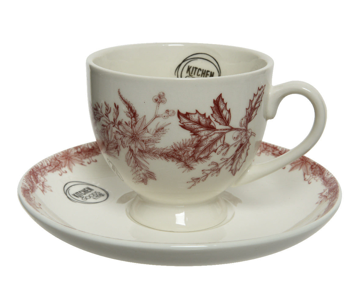 Tazza Porcellana Decoro Rosso