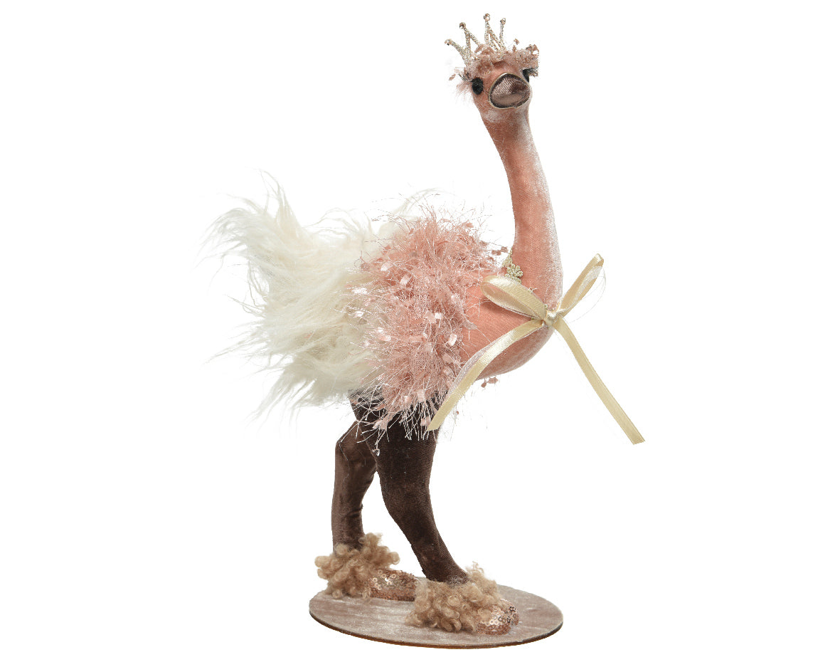 Struzzo decorativo con corona in velluto rosa 22X35 cm per addobbi e collezione - DeMatteis.it