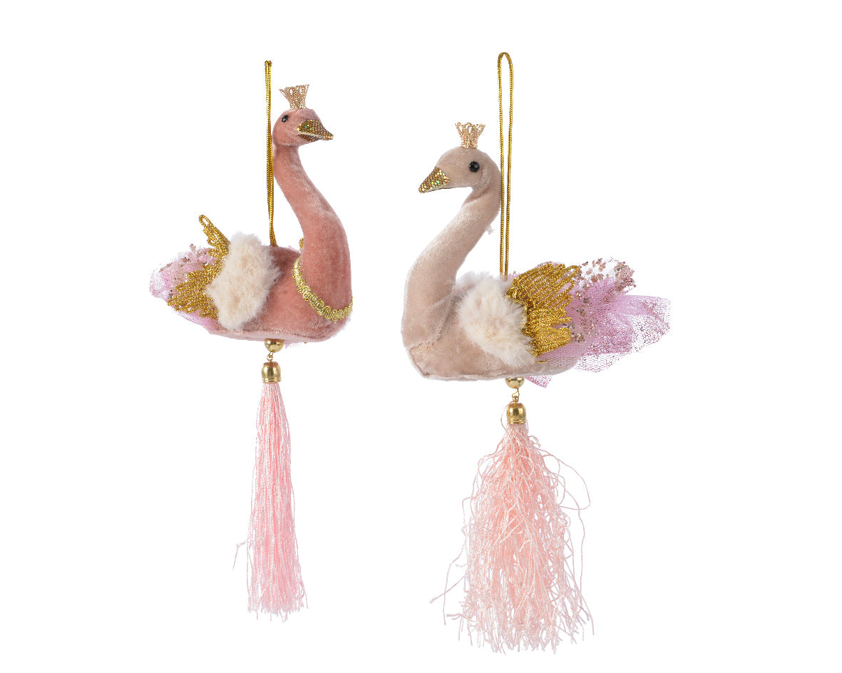Pendente Cigno Rosa decorativo natalizio 12x23 cm con nappa per albero di Natale - DeMatteis.it