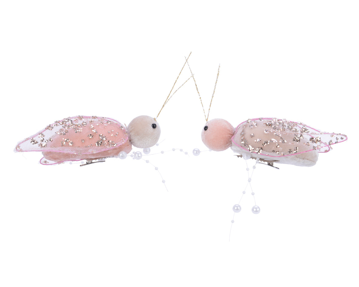 Coccinella Rosa Con Clip 15x9 cm decorativa in poliestere con tulle e perline per addobbi natalizi - DeMatteis.it