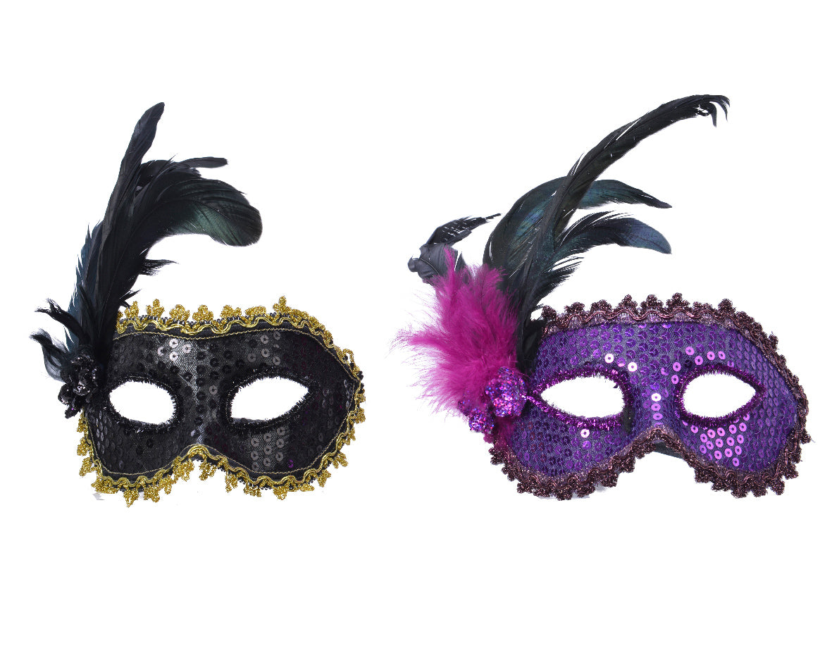 Maschera Glitter decorativa per carnevale con paillettes e piume dimensioni 8x25x24 cm - DeMatteis.it