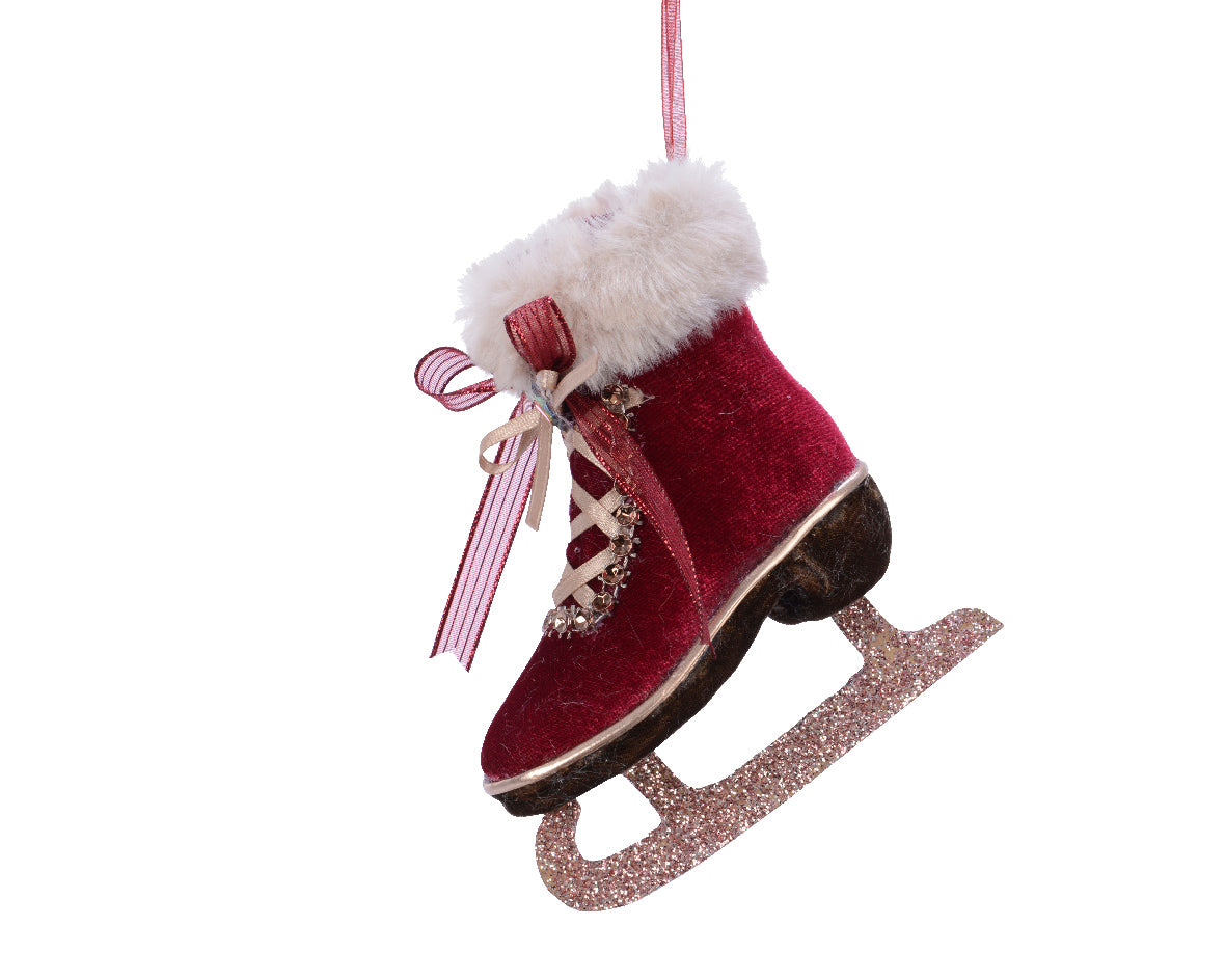 Pendente Pattino Velluto Rosso Con Glitter 14 cm decorazione natalizia con lama glitterata - DeMatteis.it