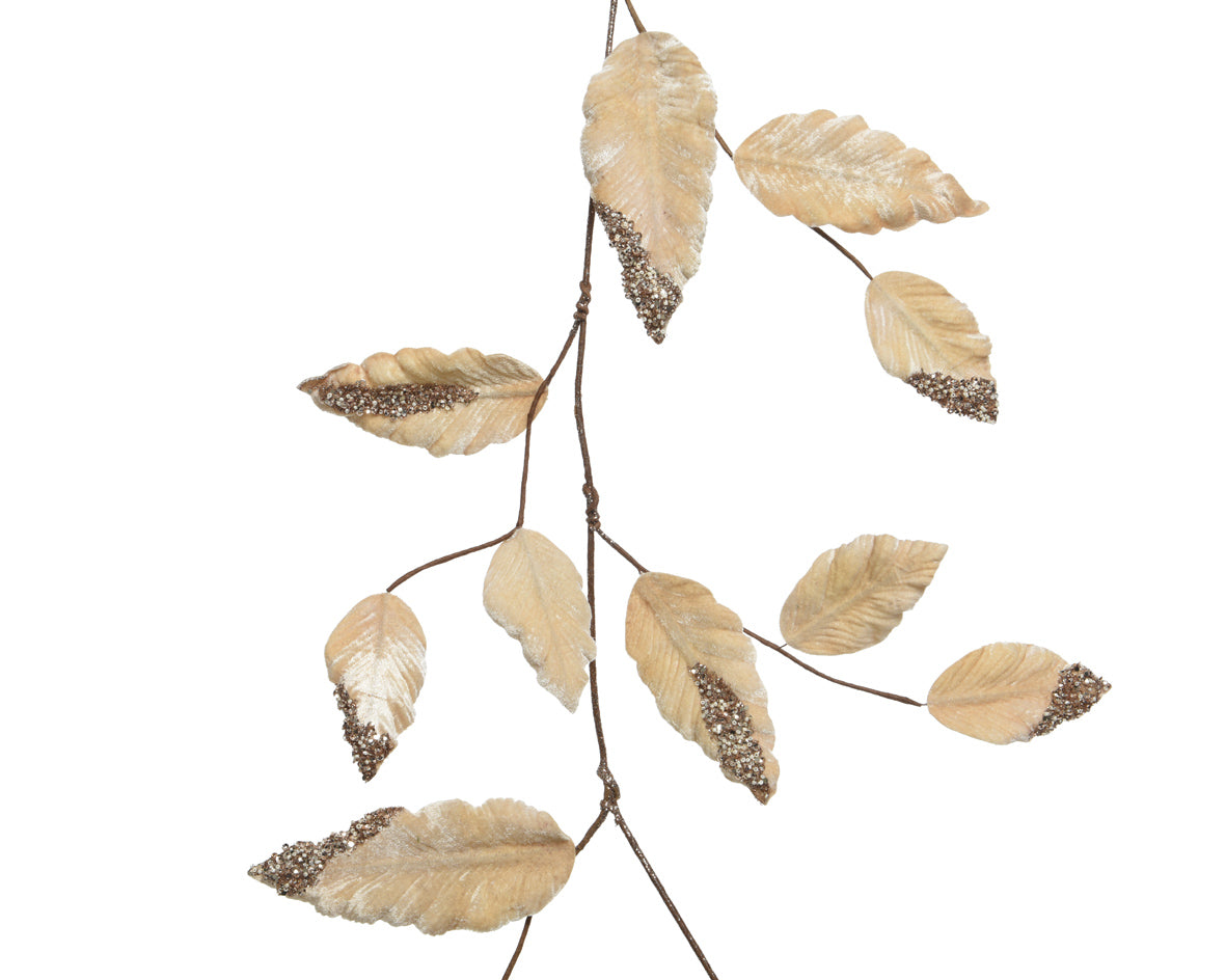 Ramo Foglie Velluto Pearl 110 cm decorativo artificiale in poliestere per addobbi natalizi - DeMatteis.it