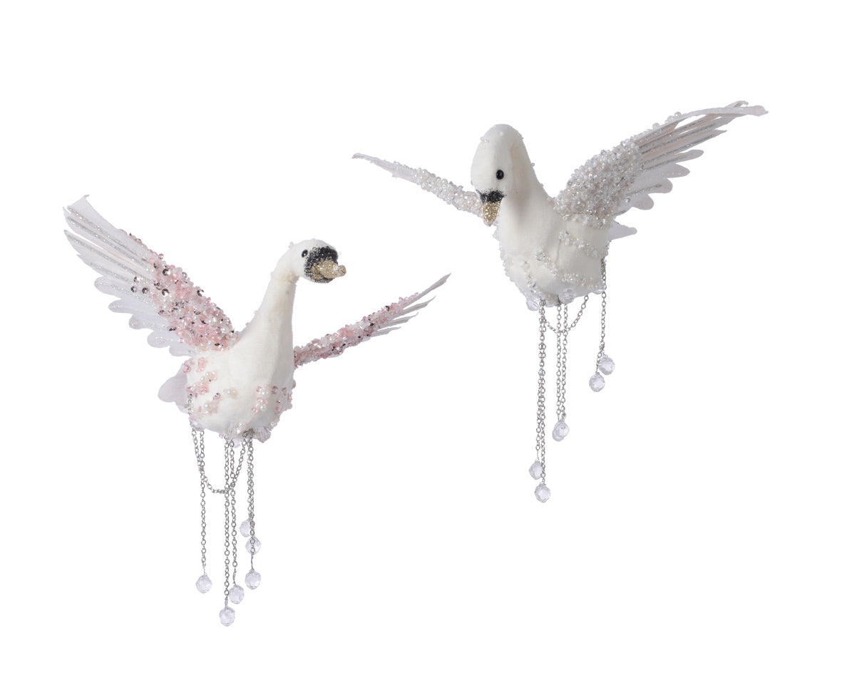 Cigno decorativo Cigno Bianco Ali Rosa 18x26 cm per addobbi natalizi e ornamenti casa - DeMatteis.it