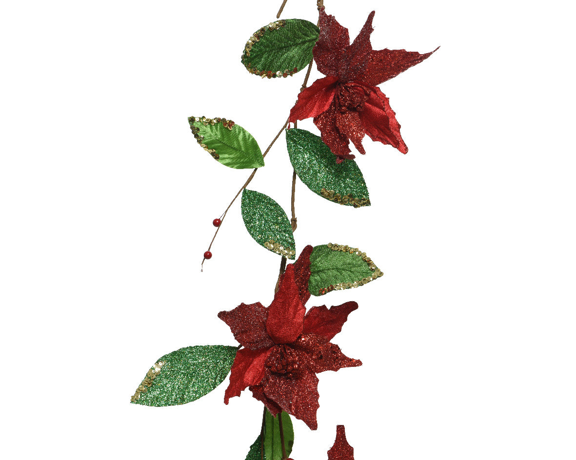 Festone Natalizio Stelle Di Natale per decorazioni natalizie con stelle rosse e foglie verdi - DeMatteis.it