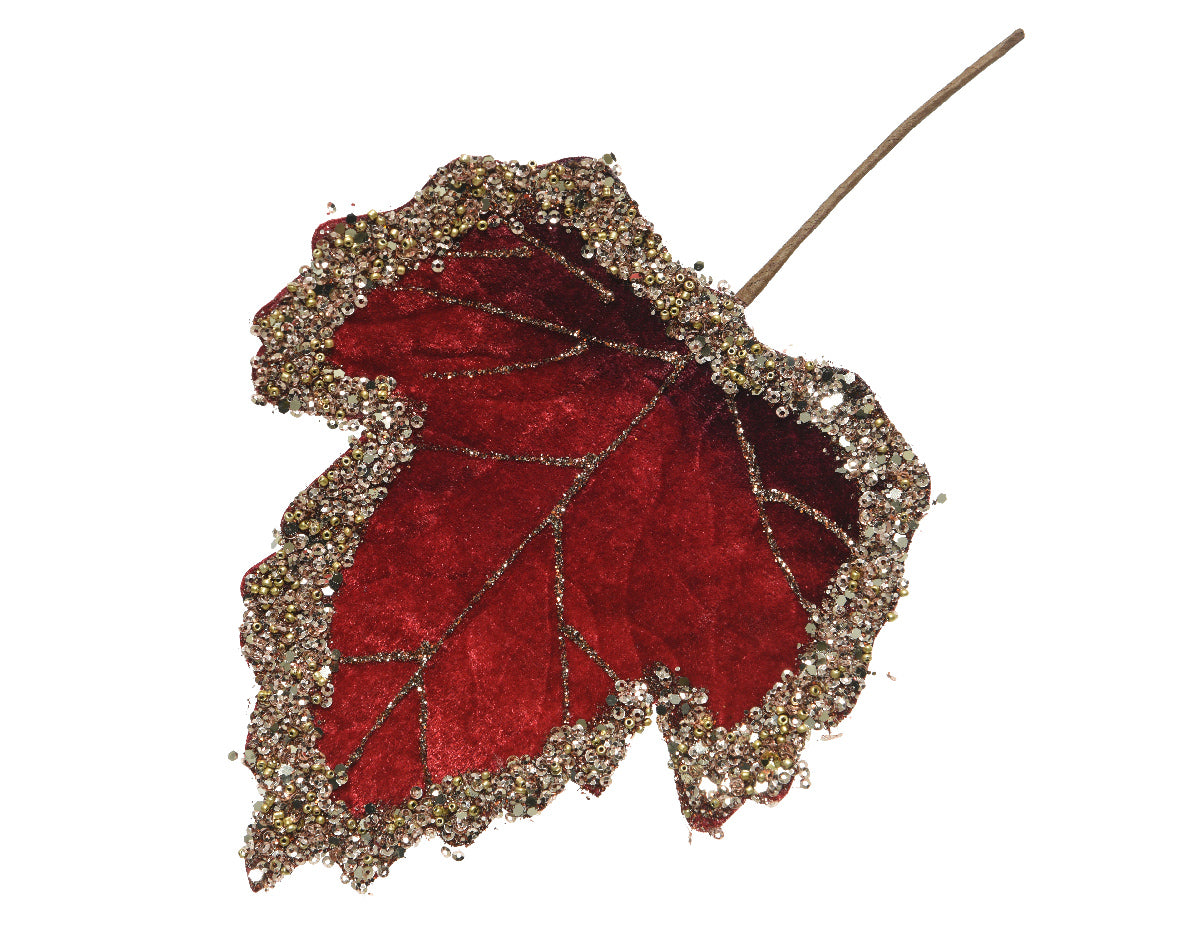 Foglia decorativa artificiale in velluto con glitter da 19 cm per decorazioni natalizie e addobbi - DeMatteis.it