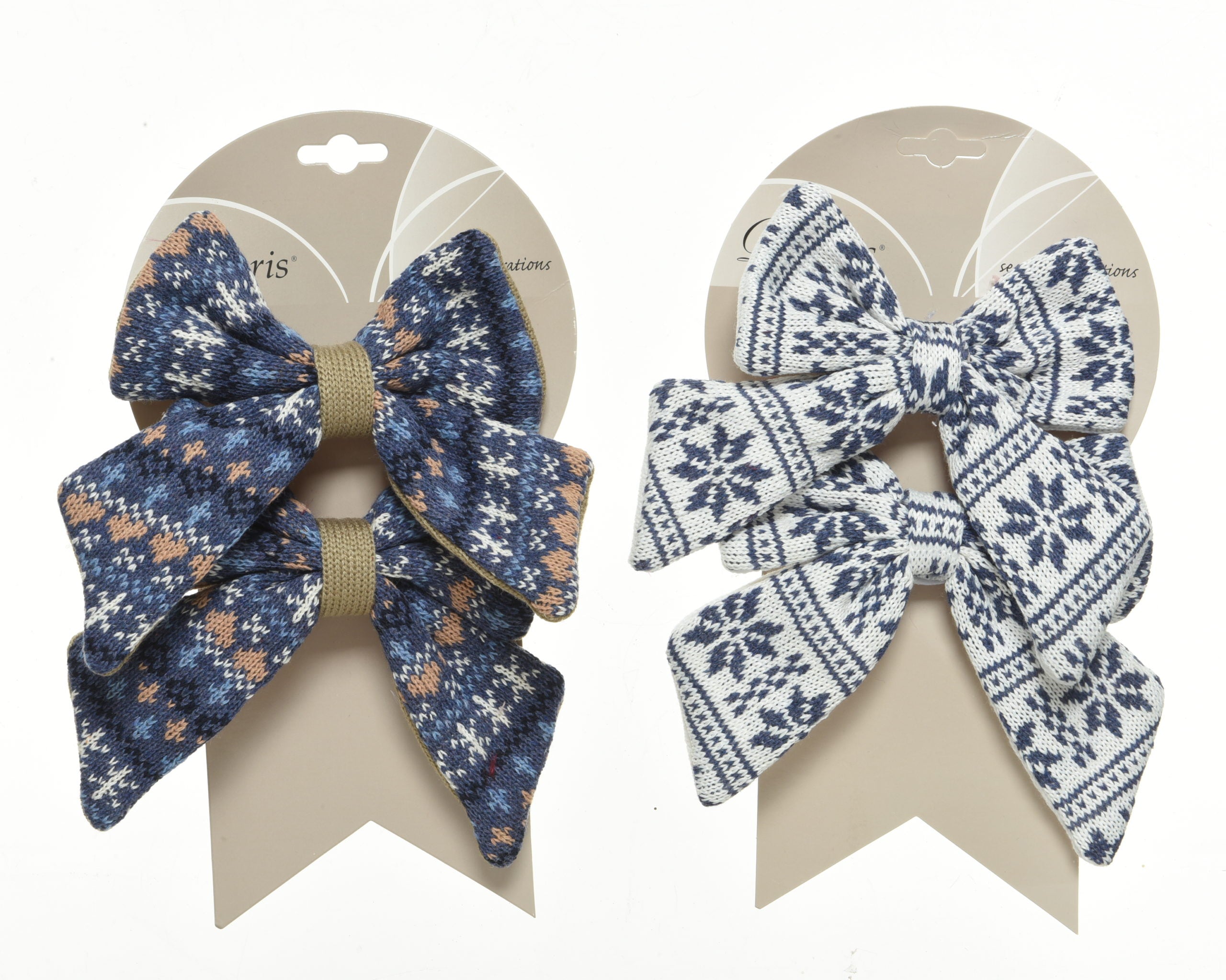 Set 2 Fiocchi tessuto decorativi con fantasie invernali 16 x 16 cm per decorazione natalizia - DeMatteis.it