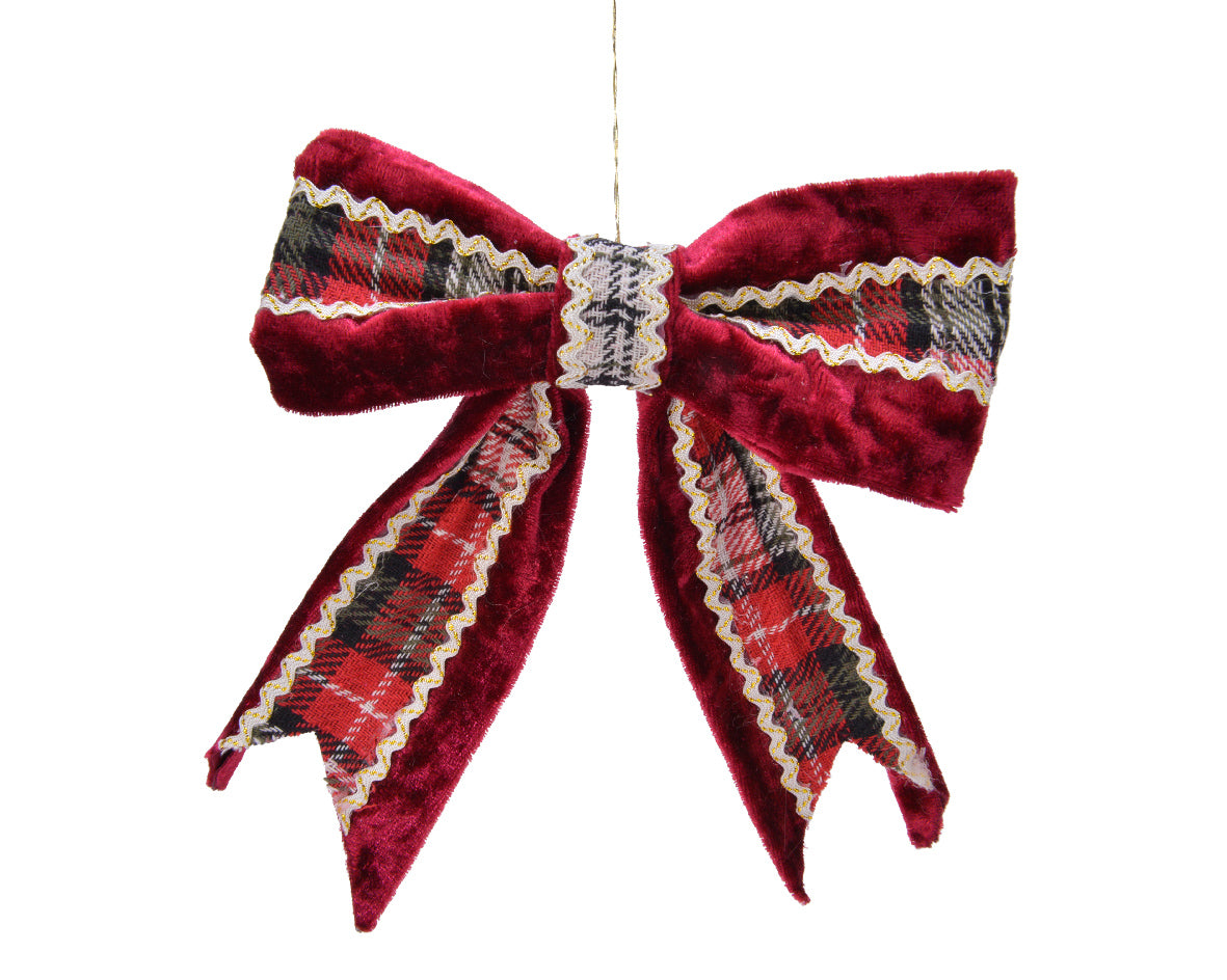 Fiocco decorativo scozzese con bordo dorato 12 x 14 cm per decorazioni natalizie - DeMatteis.it