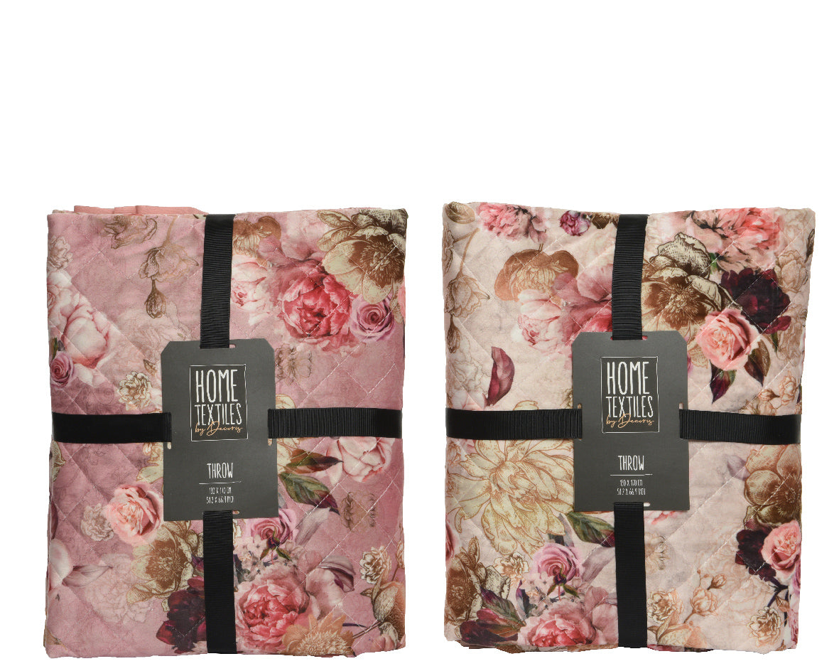 Plaid In Velluto Rosa Con Fiori 130X170 Cm 1 Pezzo