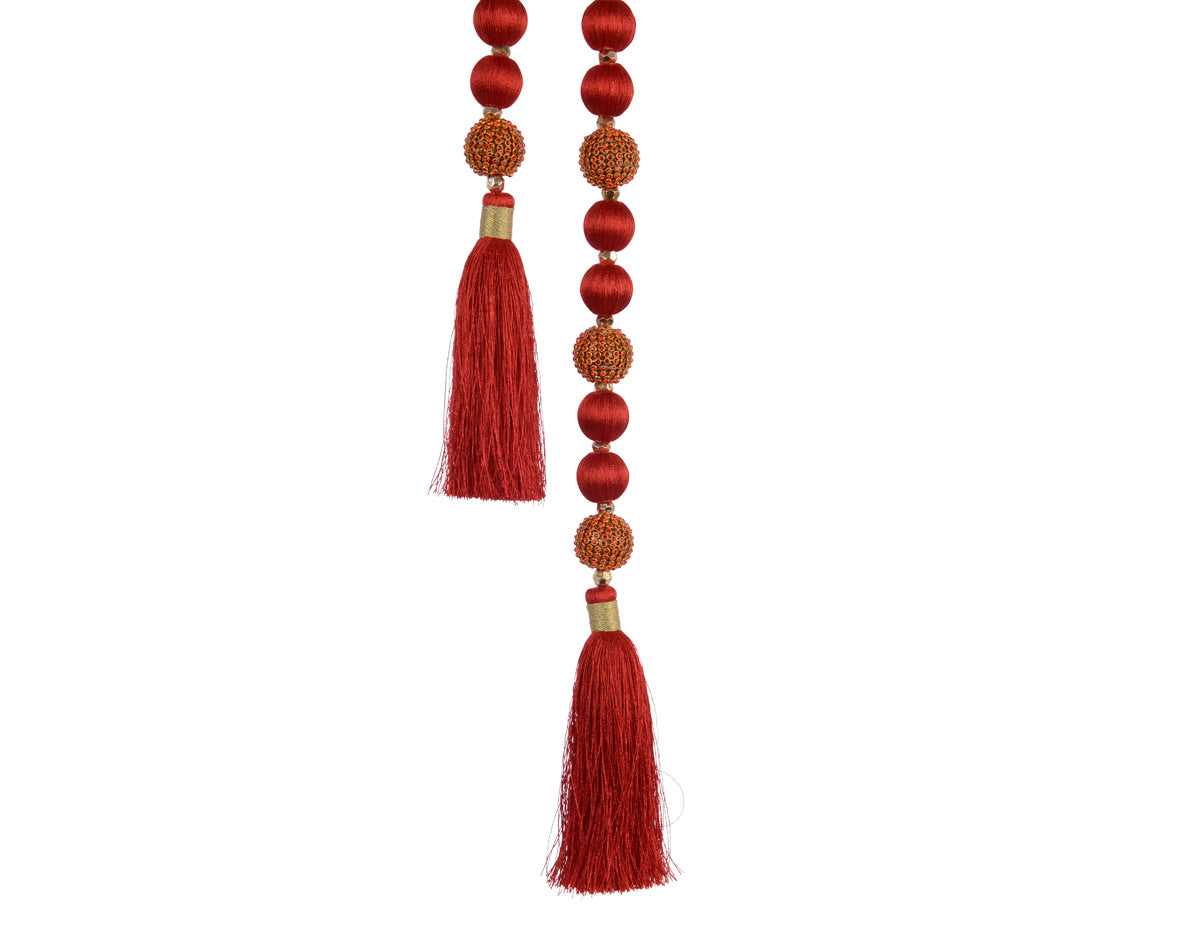 Fiocco per chiavi decorativo con perle e nappe, accessorio portachiavi natalizio lunghezza 94 cm diametro 3 cm - DeMatteis.it