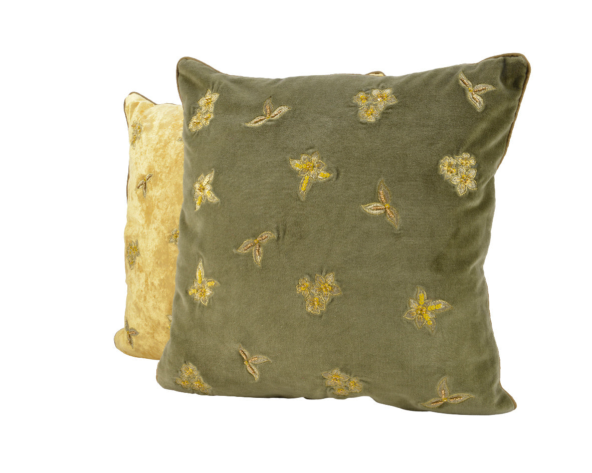 Cuscino Velluto 45X45 Cm Oro Verde
