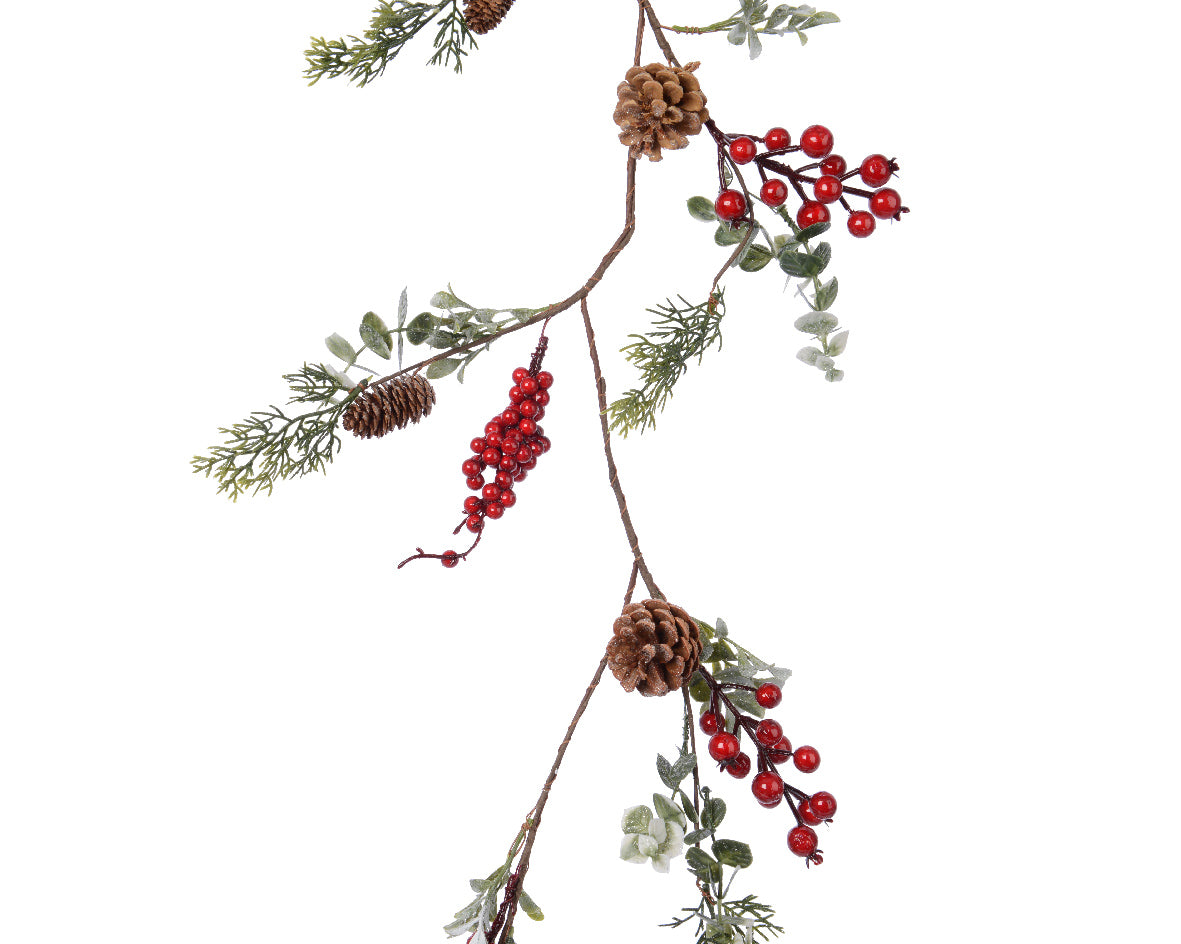Ghirlanda Bacche Rosse E Pigne 10X125 Cm