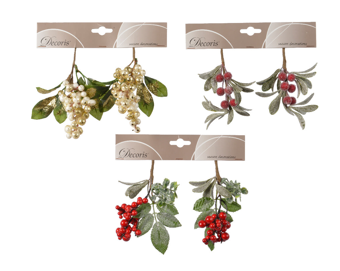 Set 2 pendenti decorativi Decoris a forma di bacche artificiali per decorazioni natalizie dimensioni 4x8x16 cm - DeMatteis.it