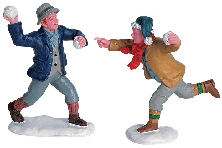 Snowball Fun Lemax figurine decorative per villaggio natalizio con personaggi in battaglia a palle di neve - DeMatteis.it