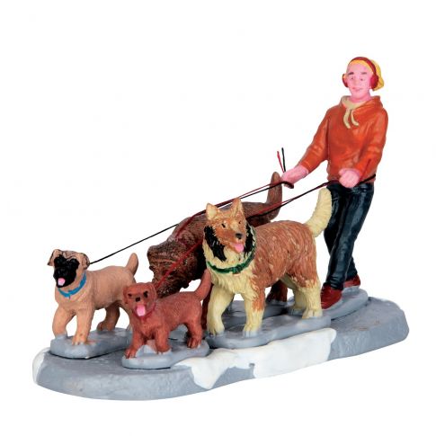 A Pack Of Pups Lemax statuetta decorativa natalizia con donna e cani per villaggio natalizio - DeMatteis.it