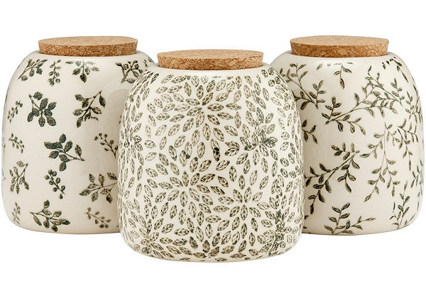 Contenitore Bianco Decoro Fiori Verdi 11X11 Cm 1 Pezzo