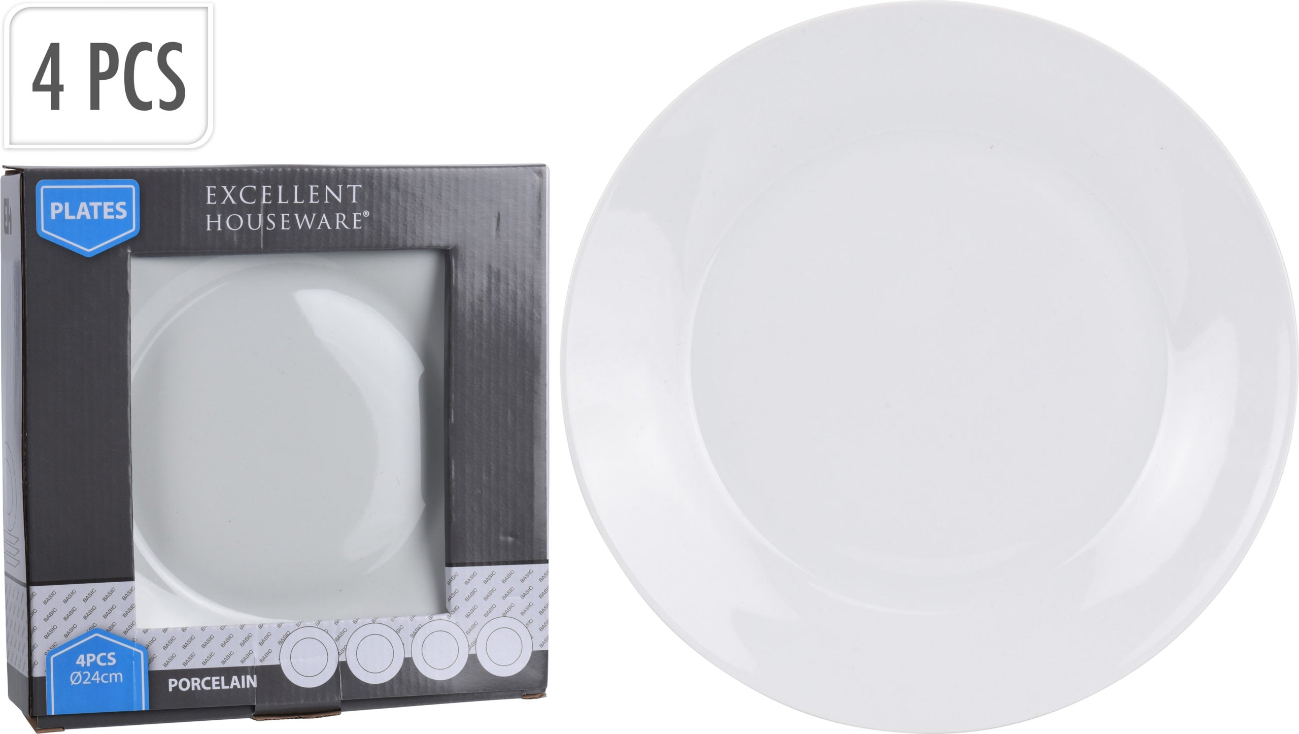 Set 4 Piatti Porcellana Bianca 24 Cm