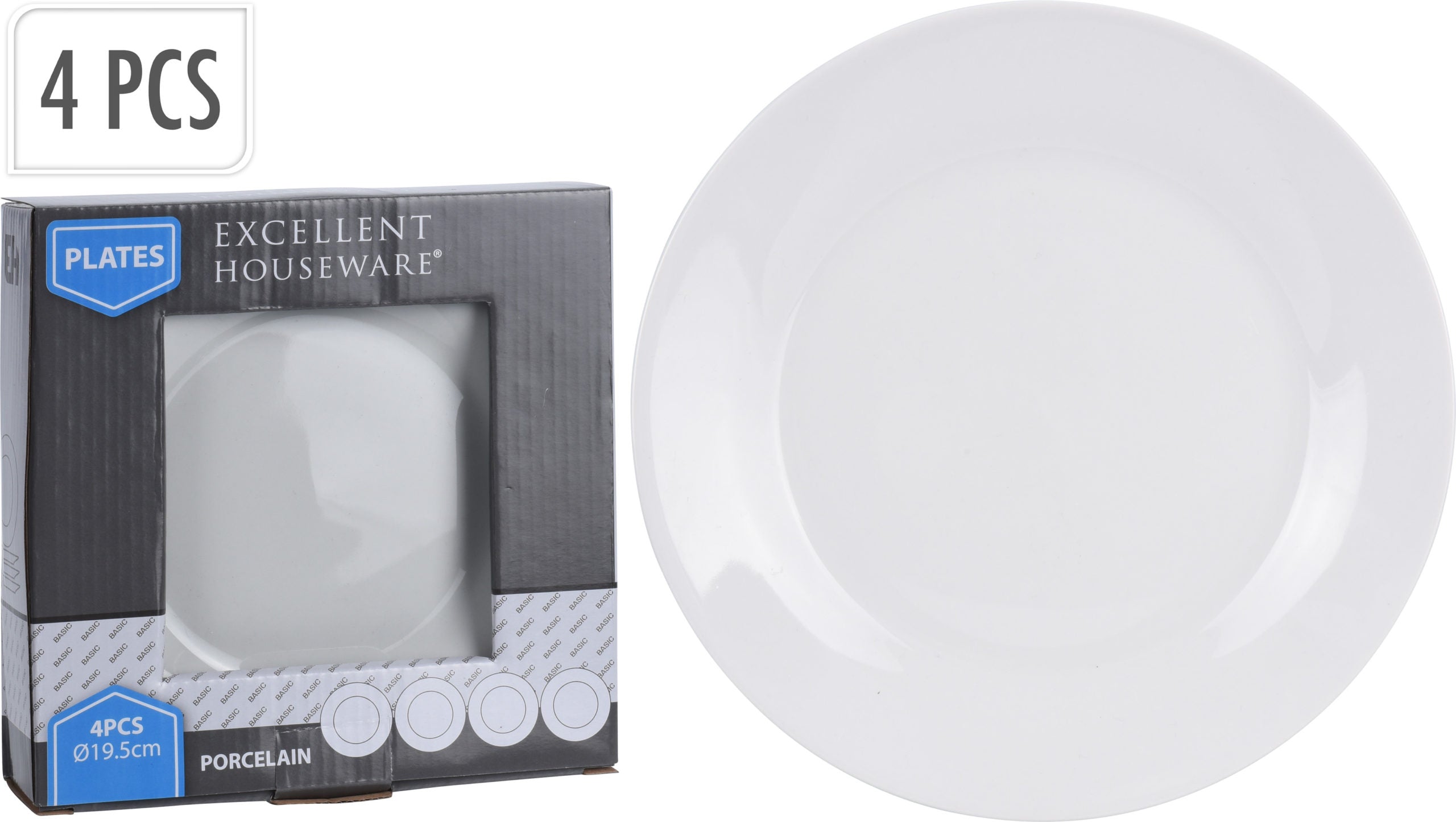 Set 4 Piatti Porcellana Bianca 19 Cm