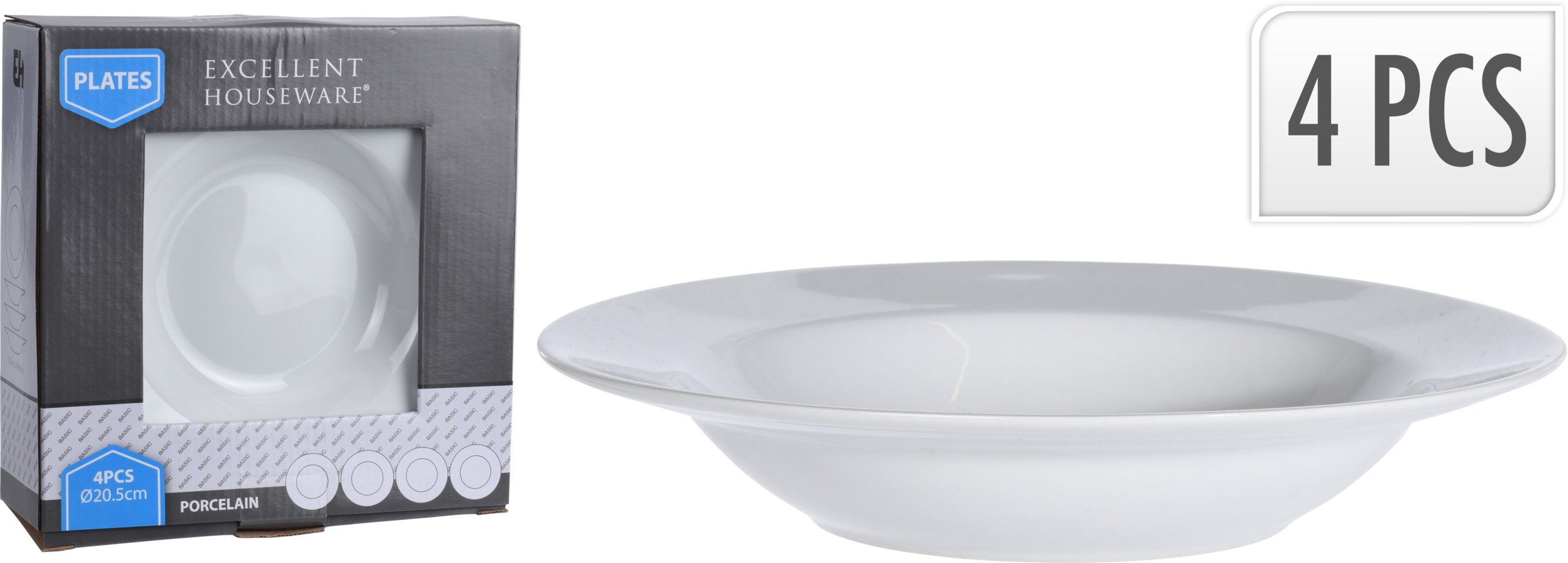 Set 4 Piatti Fondi Porcellana 20 Cm