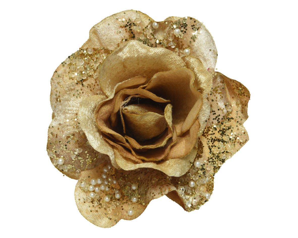Rosa decorativa con clip per capelli decorazione dorata dimensioni 13 x 6 cm per acconciature - DeMatteis.it