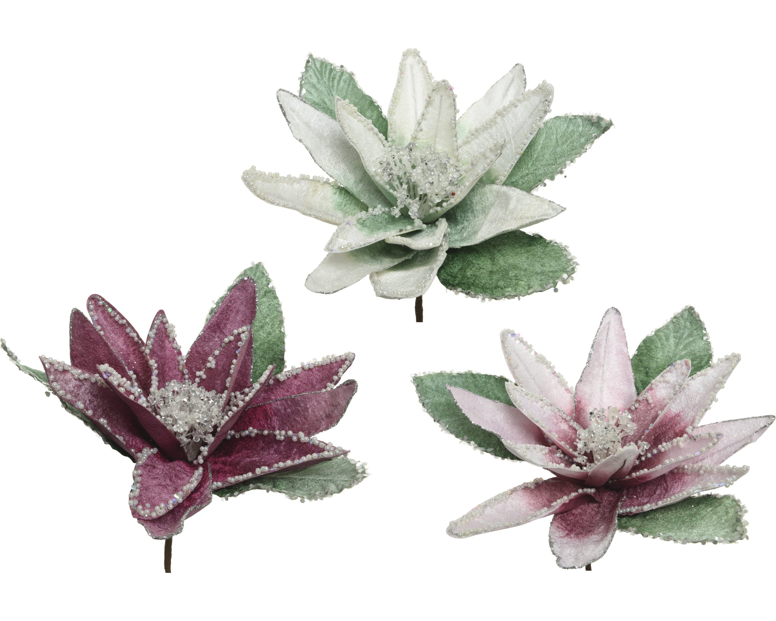 Fiore Velluto Rosa Decoro Glitter Argento 20X22X20 Cm