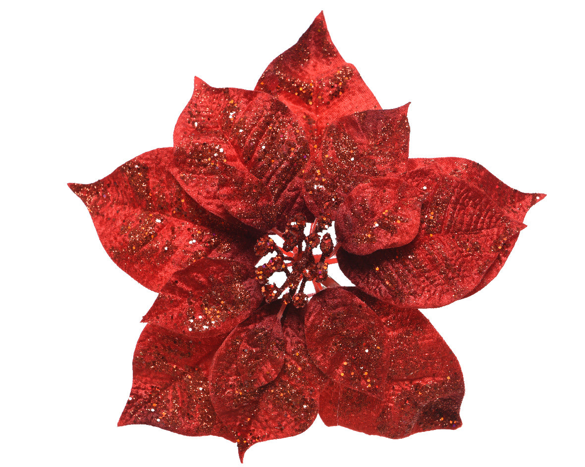 Fiore Stella Natale Con Clip Rosso 26X7 Cm