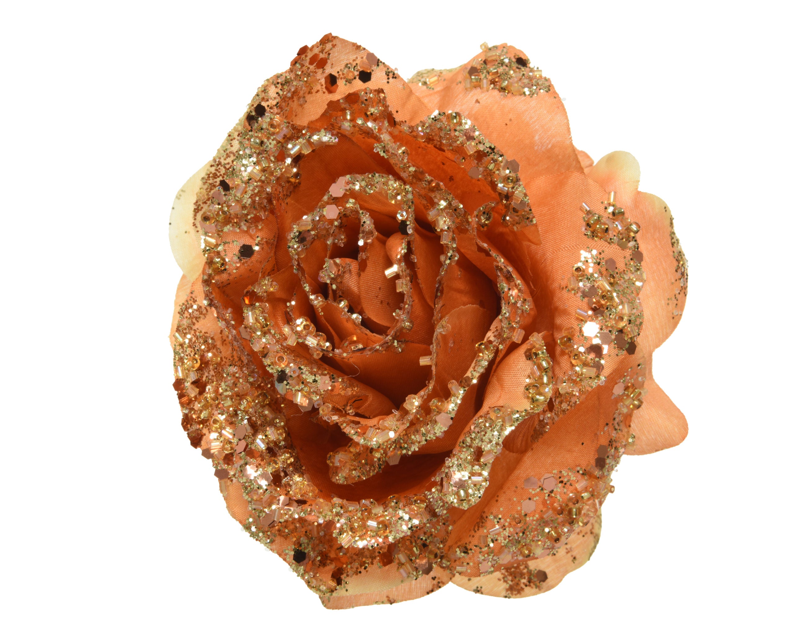 Rosa decorativa ambra con decoro oro diametro 14 x 9 cm per ornamento e decorazione - DeMatteis.it