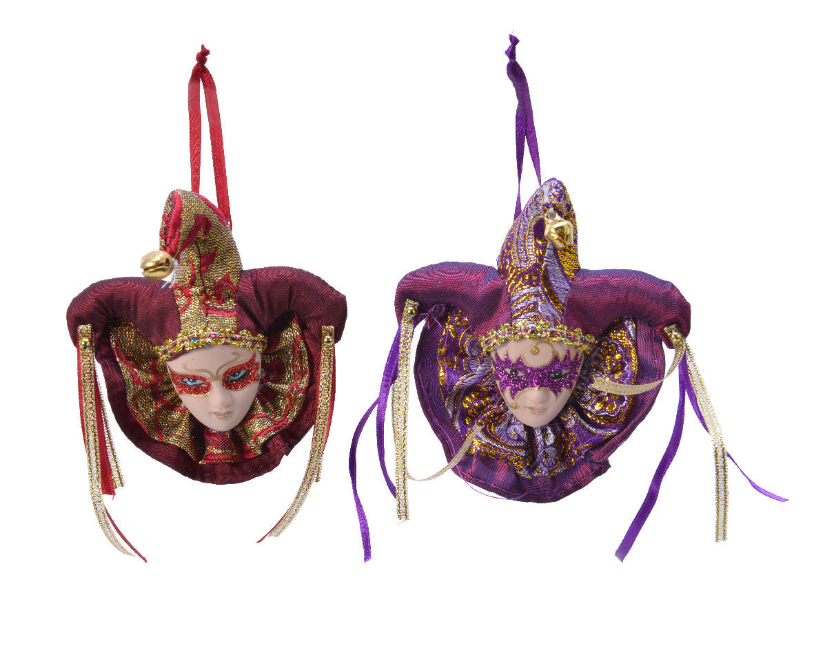 Pendente Testa Arlecchino decorativo da 10 cm per ornamento con nastri e decorazioni dorate - DeMatteis.it