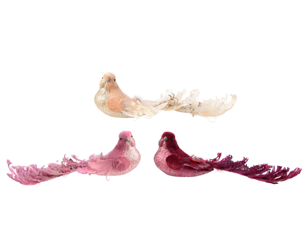 Uccellino decorativo con clip per albero di Natale dimensioni 12 x 40 x 12 cm ornamento natalizio - DeMatteis.it