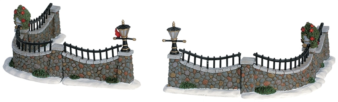 Stone Wall Set Of6 Lemax set di 6 elementi decorativi per villaggio natalizio con muri in pietra e ringhiere - DeMatteis.it