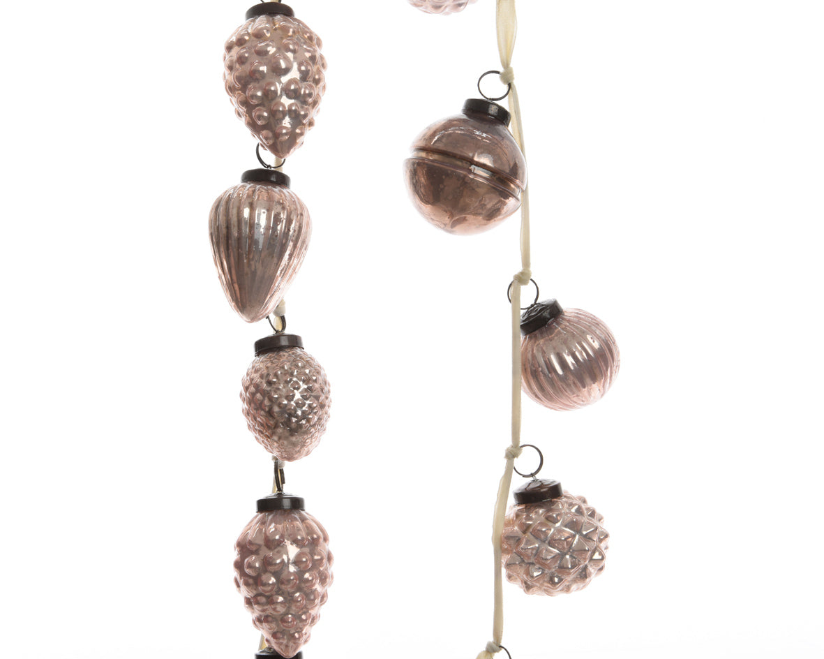 Ghirlanda Sfere Vetro Blush Pink 120 cm decorazione natalizia con palline in vetro soffiato per addobbi festivi - DeMatteis.it