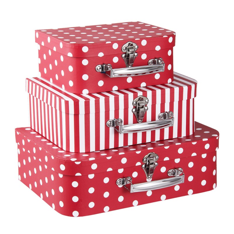Set 3 Contenitori A Valigia Rosso Bianco