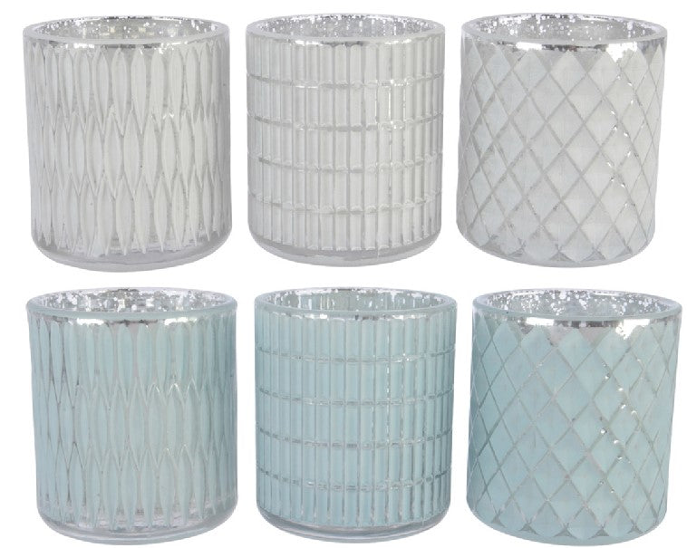 Porta T-Light 8X9 Cm Bianco Azzurro 1 Pezzo