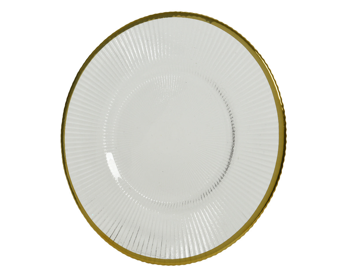 Piatto Vetro Bianco Bordo Oro D 26 Cm