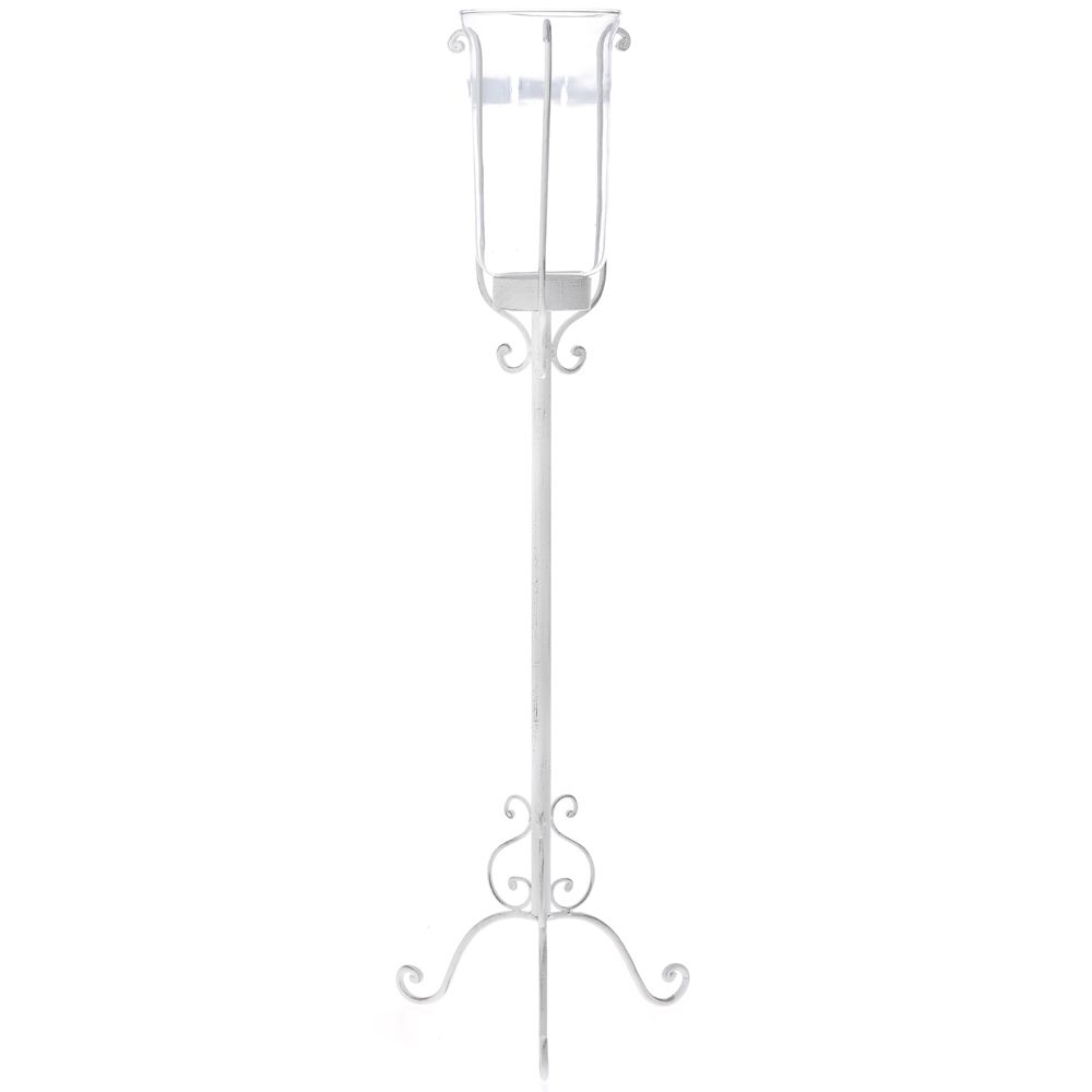 Candeliere Metallo Bianco Con Vetro 31X100 Cm