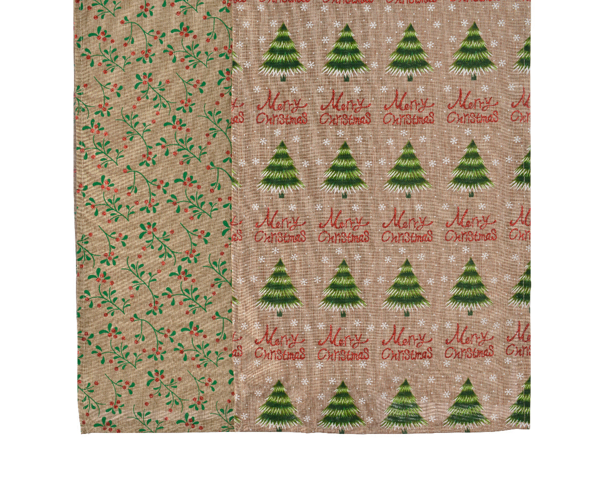 Tovaglia disegno natalizio 80 x 80 cm in poliestere per decorazione tavola natalizia con alberi e bacche - DeMatteis.it